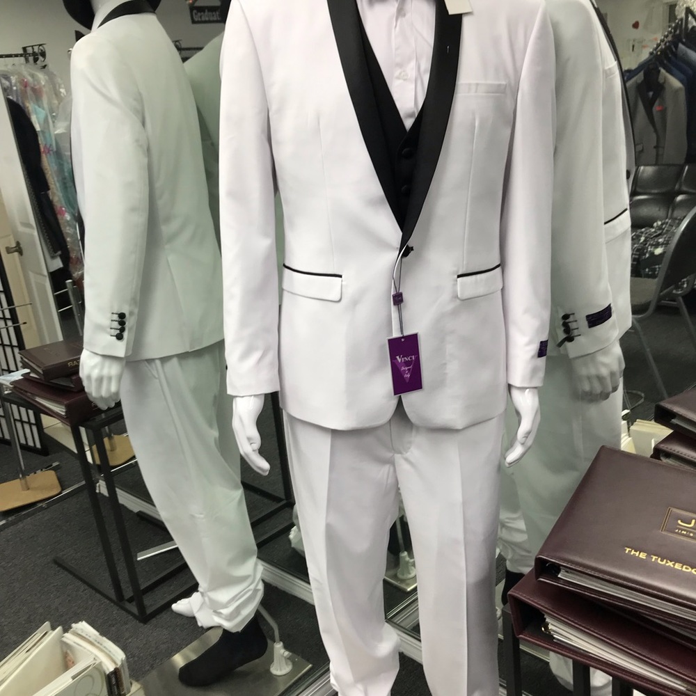 White with black lapel